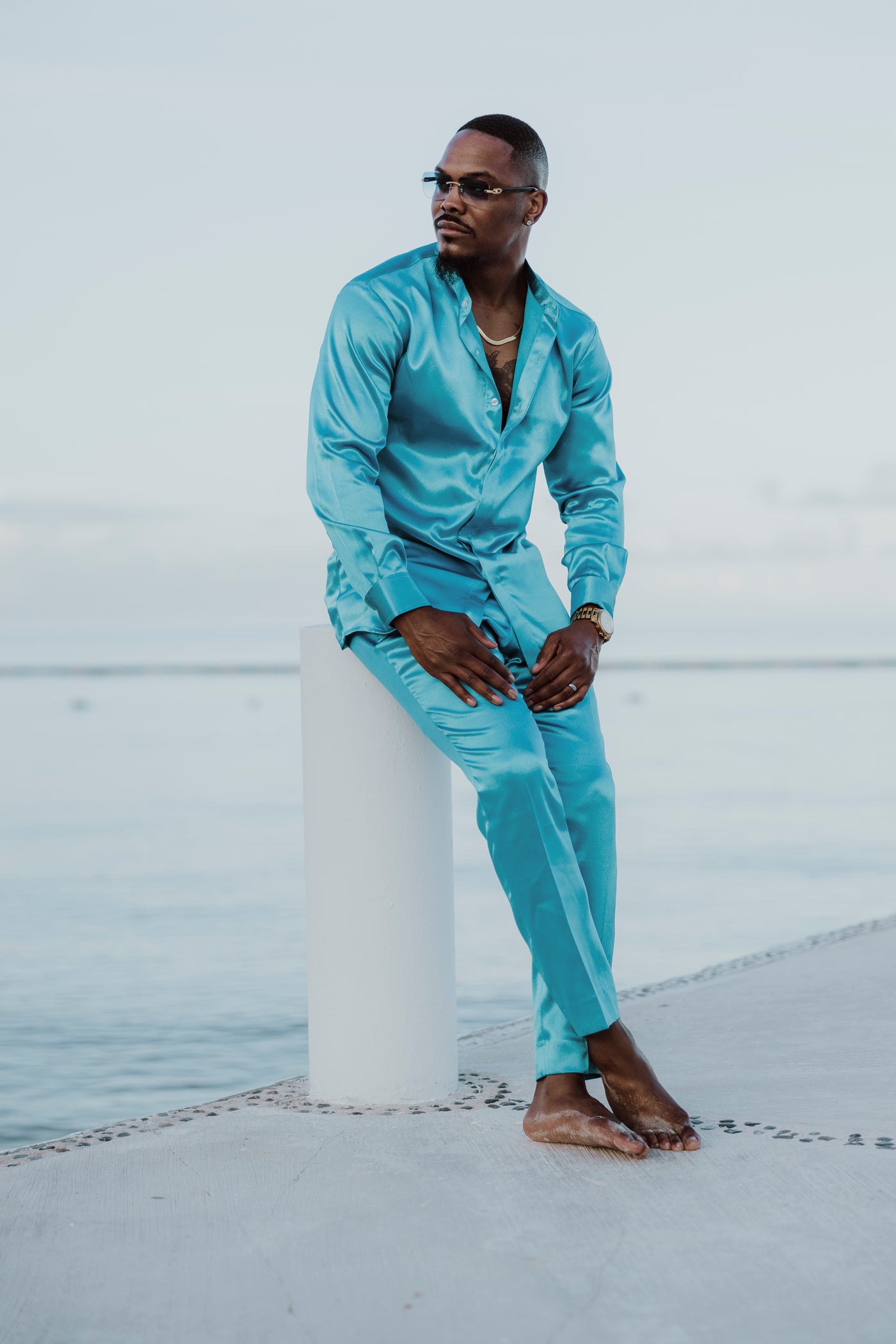 Blue Satin 2-Piece Set