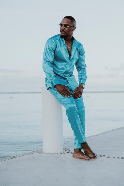 Blue Satin 2-Piece Set