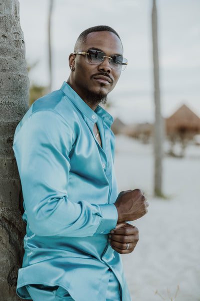 Blue Satin 2-Piece Set