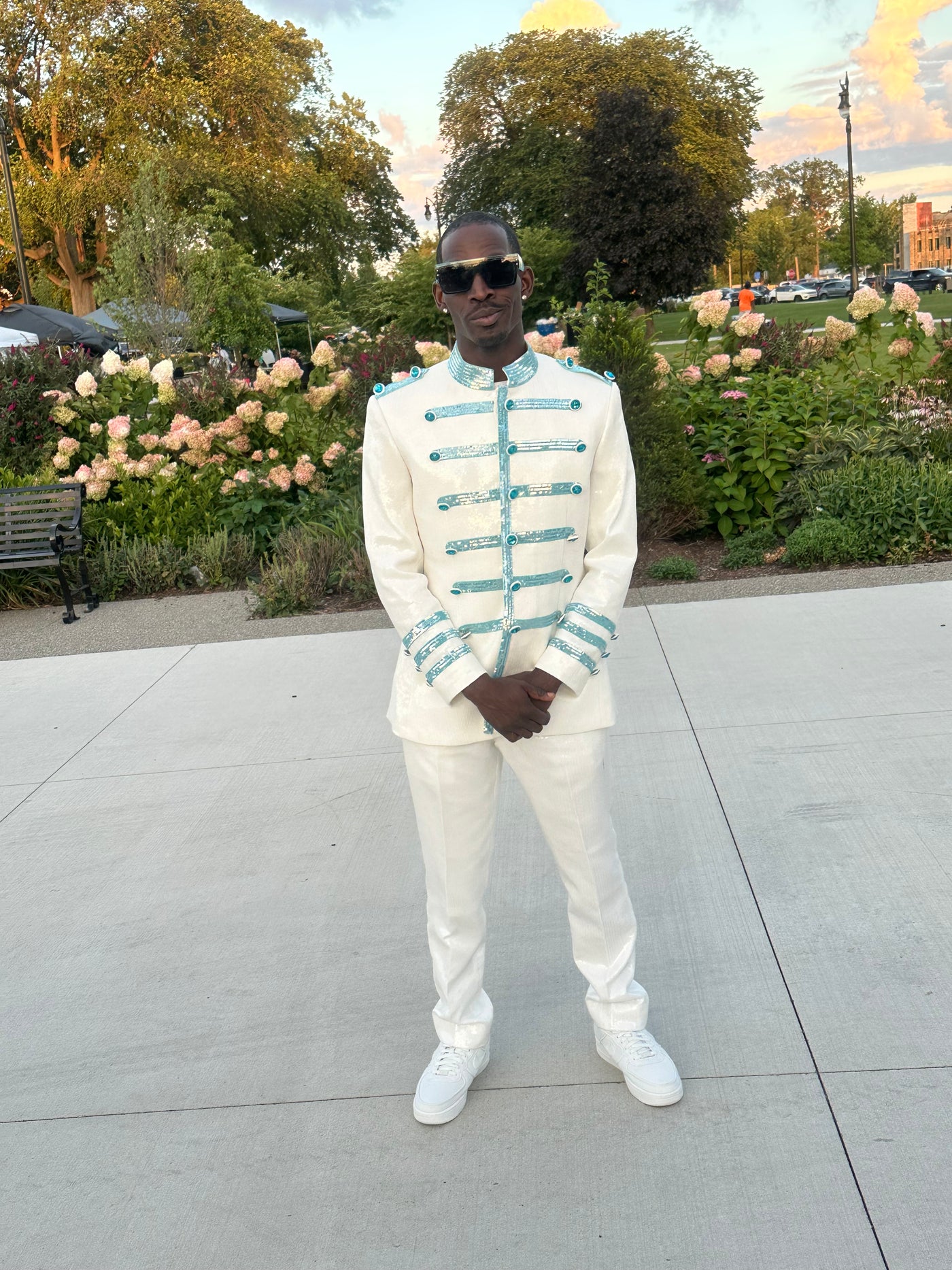 White & Blue Sequin Military Jacket