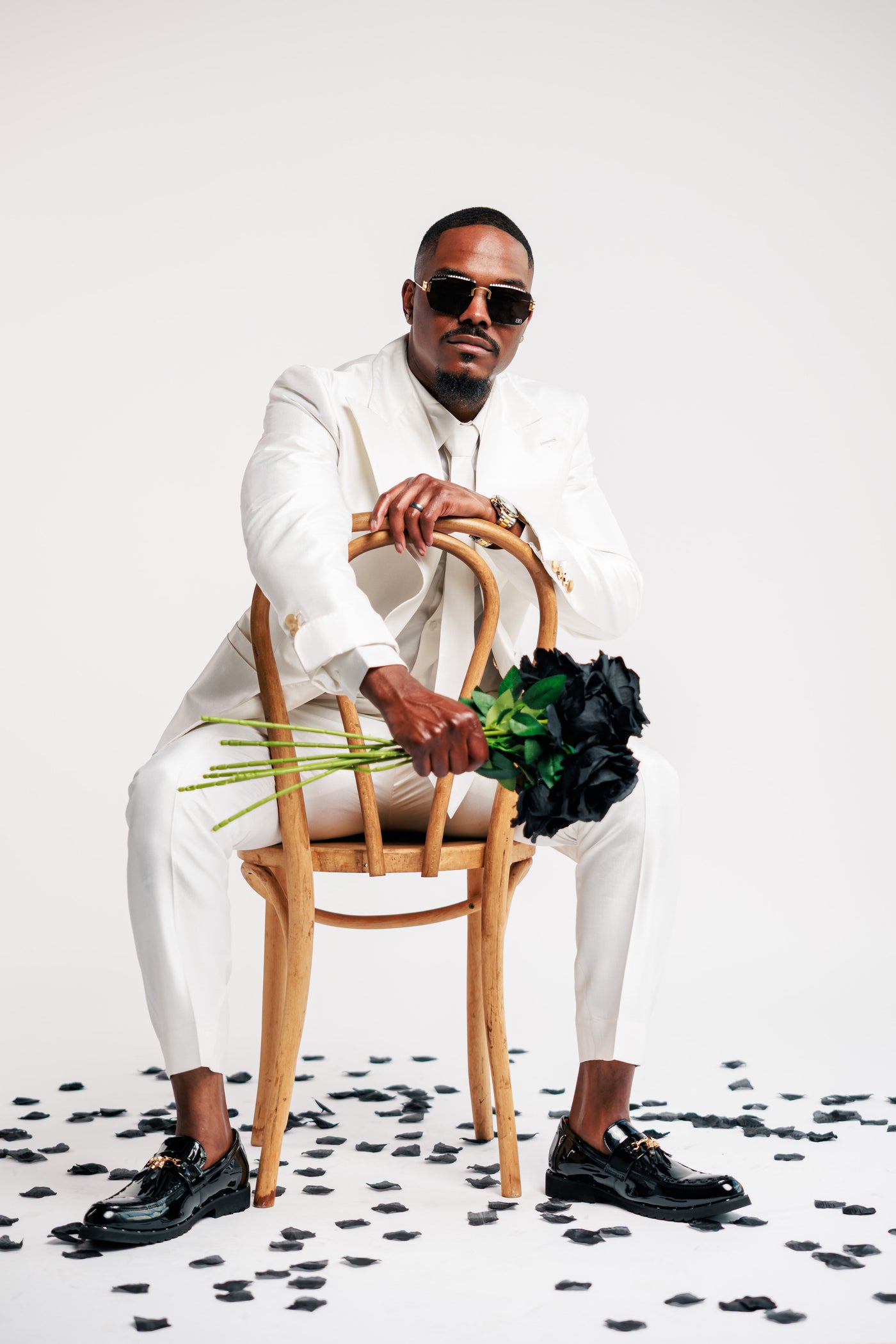 White Shiny Suit with Gold Buttons