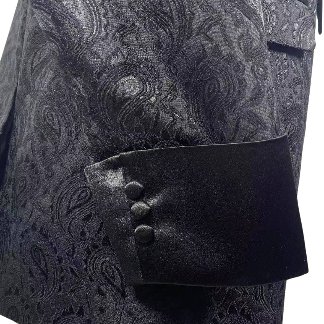 BLACK JACQUARD SUIT W/ ROPE AND EMBELLISHMENTS