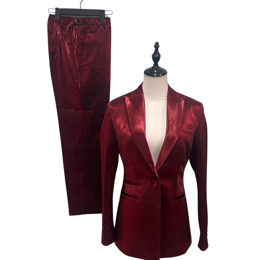 Burgundy Satin women's suit