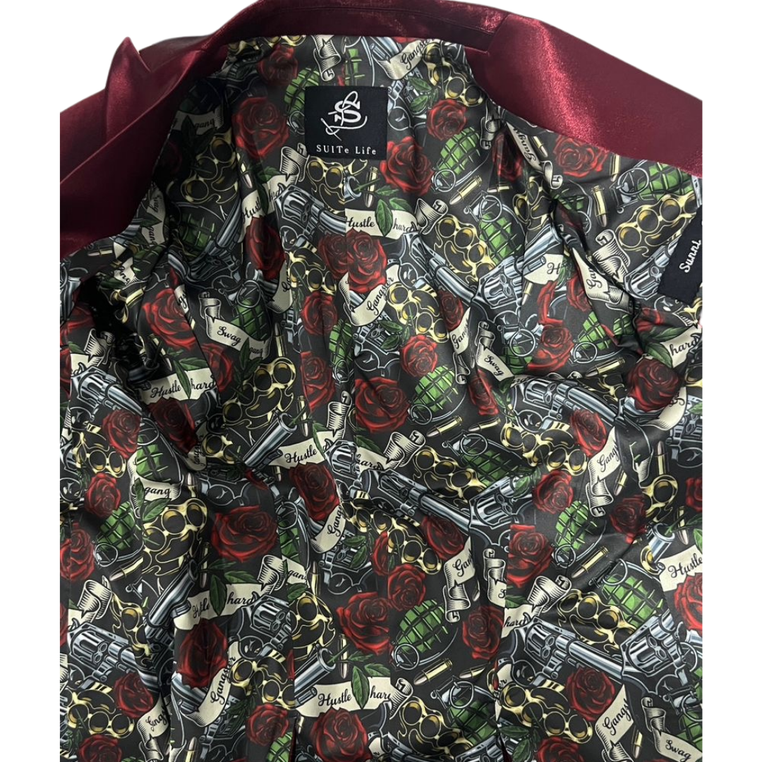 Burgundy Satin women's suit