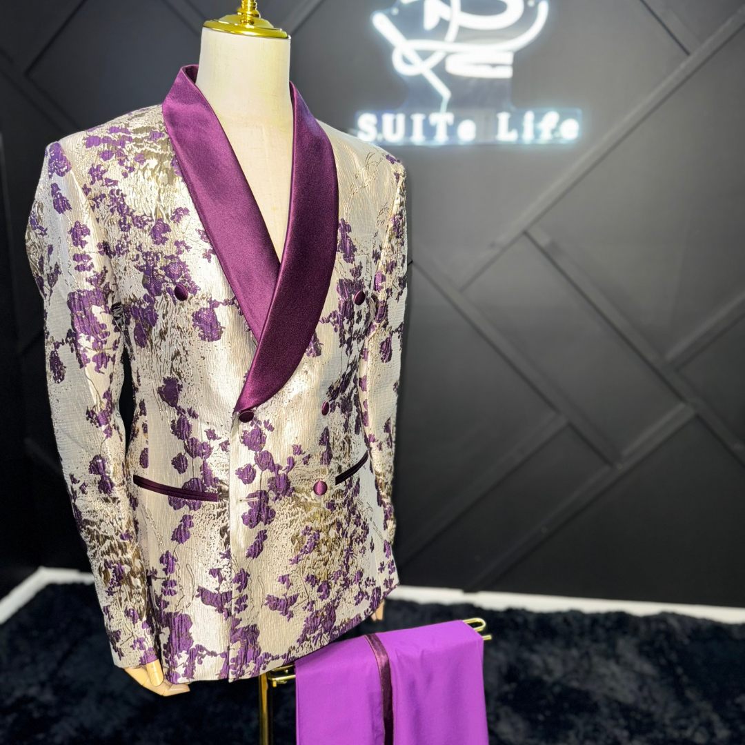 Purple Jacquard 2-piece Suit