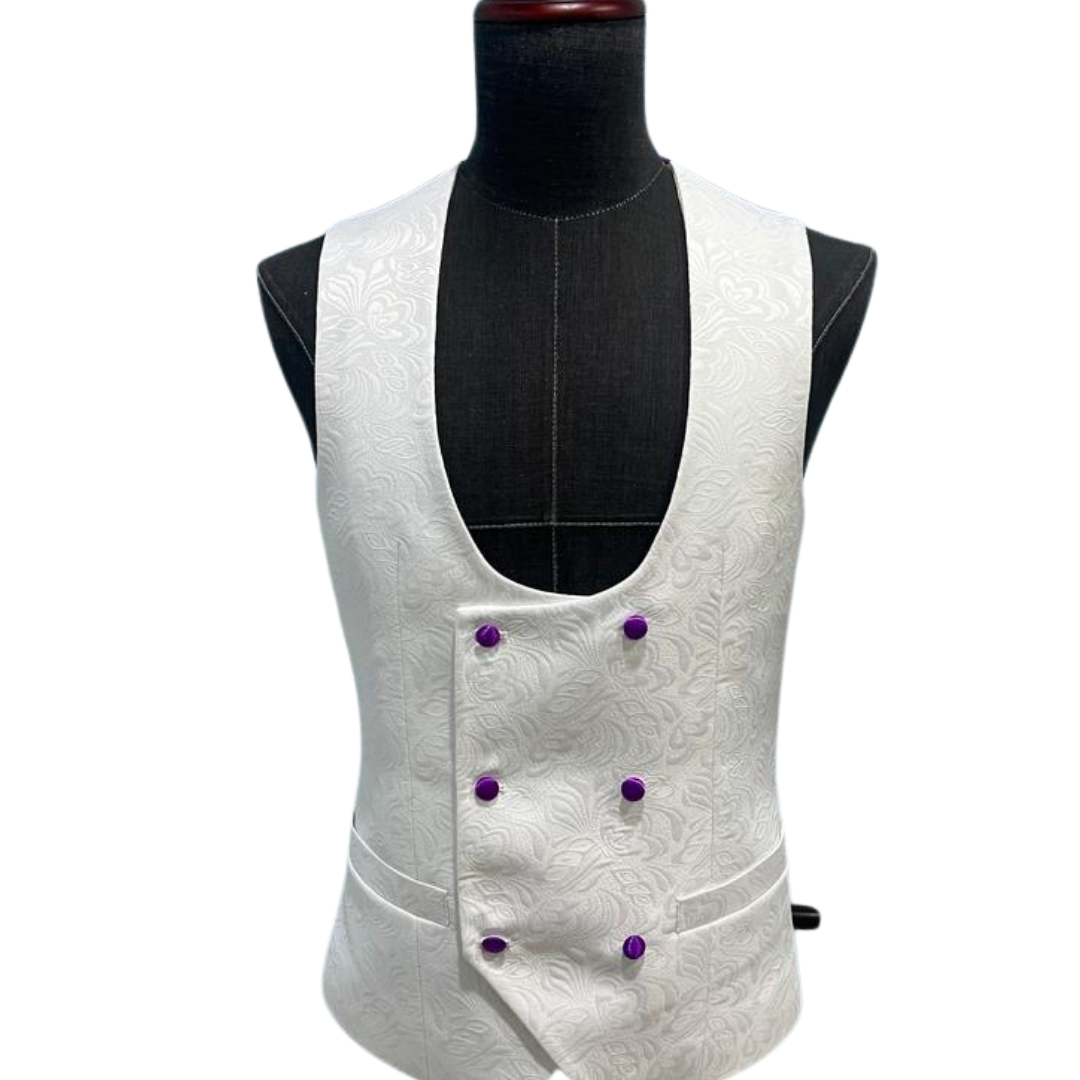 Purple and white jacquard 3-piece suit