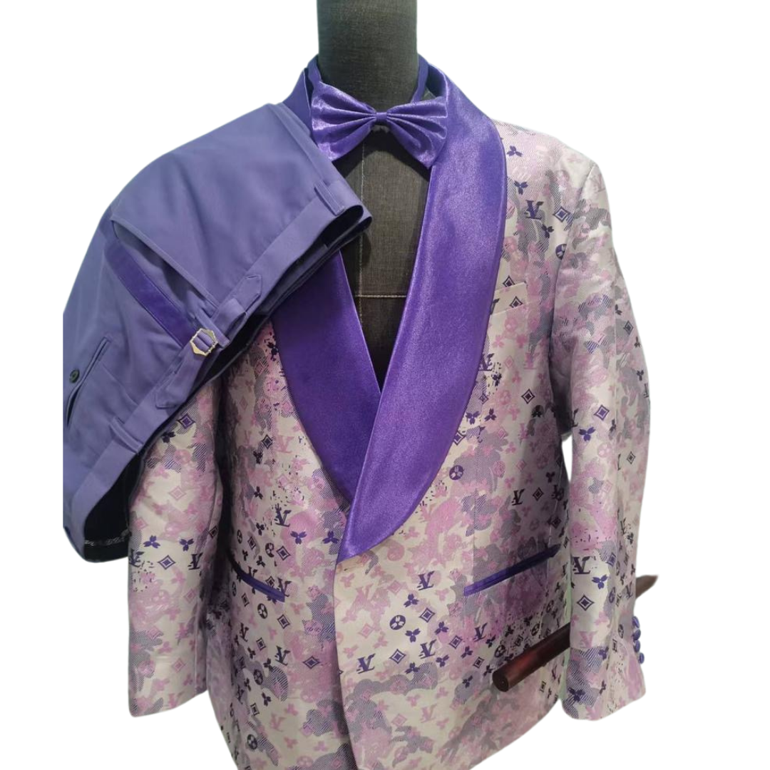 Purple Custom LV Print Suit