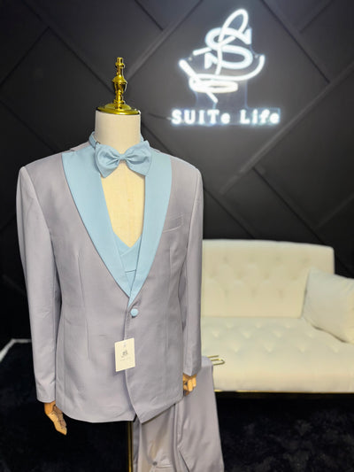 Blue and grey 3-piece suit