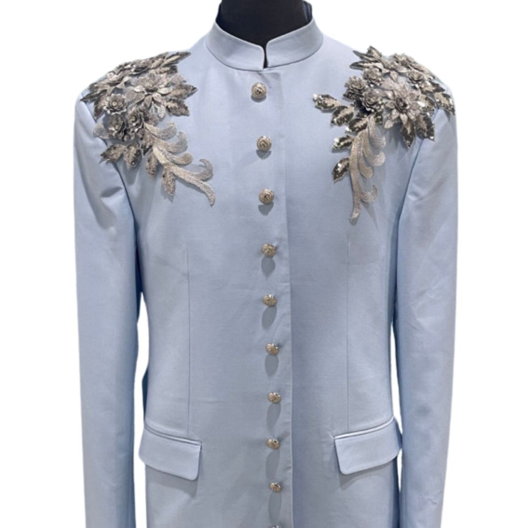 SKY BLUE MILITARY JACKET WITH EMBELLISHMENTS