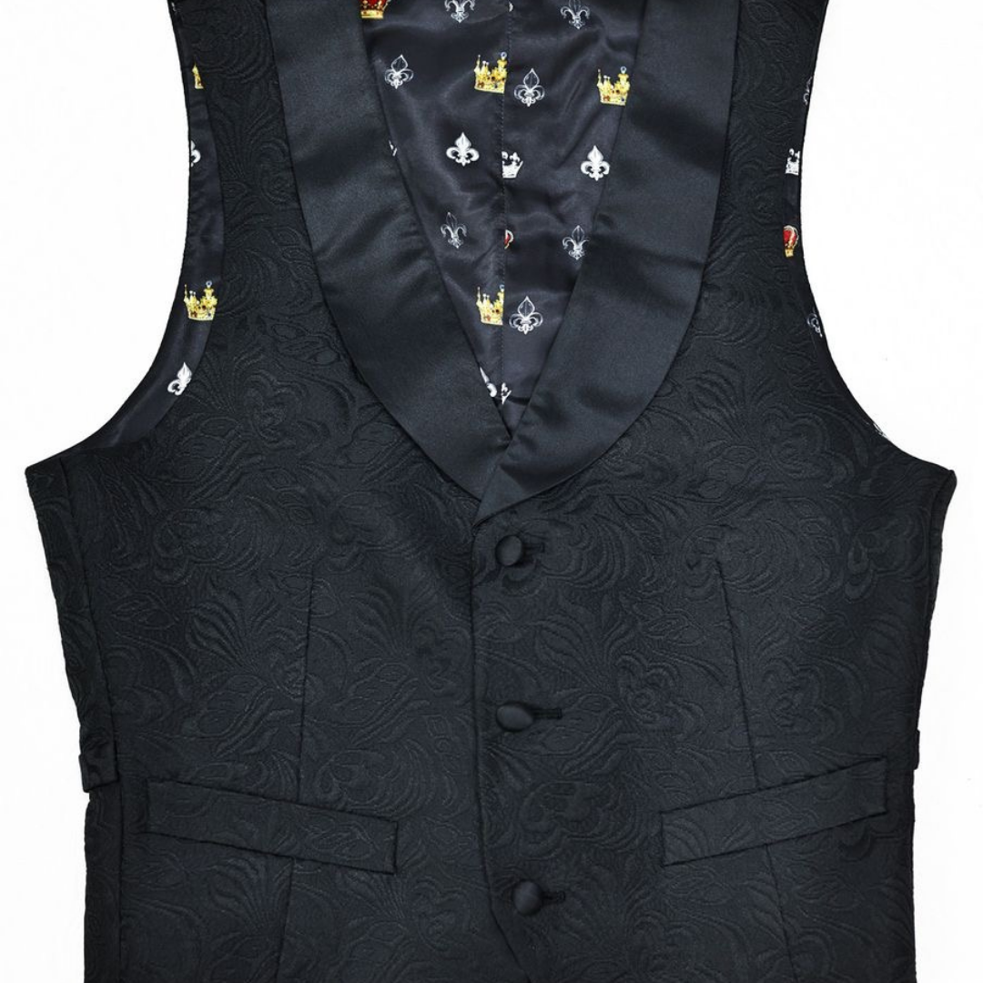 Black jacquard 3-piece suit with black crystals