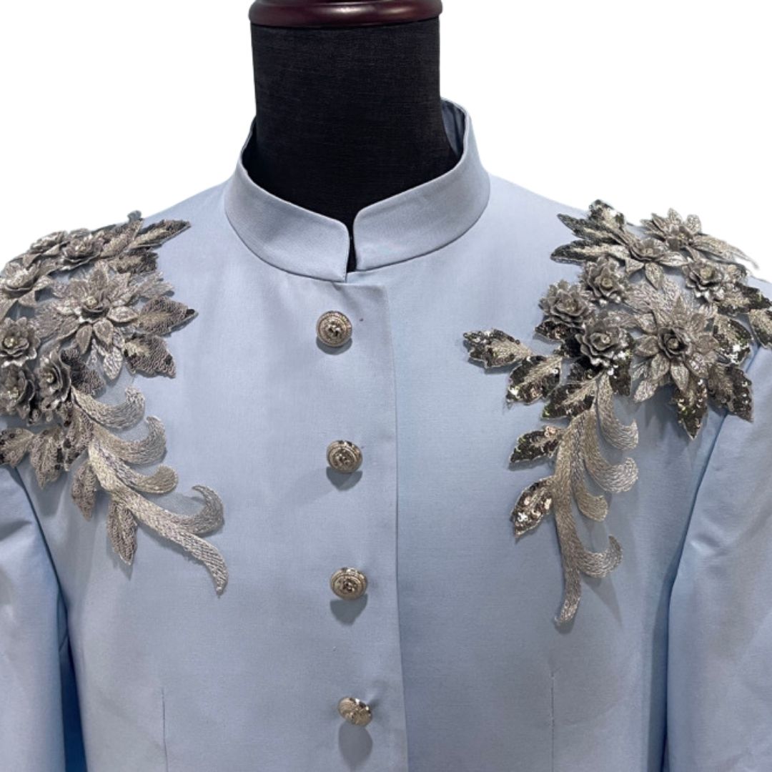 SKY BLUE MILITARY JACKET WITH EMBELLISHMENTS