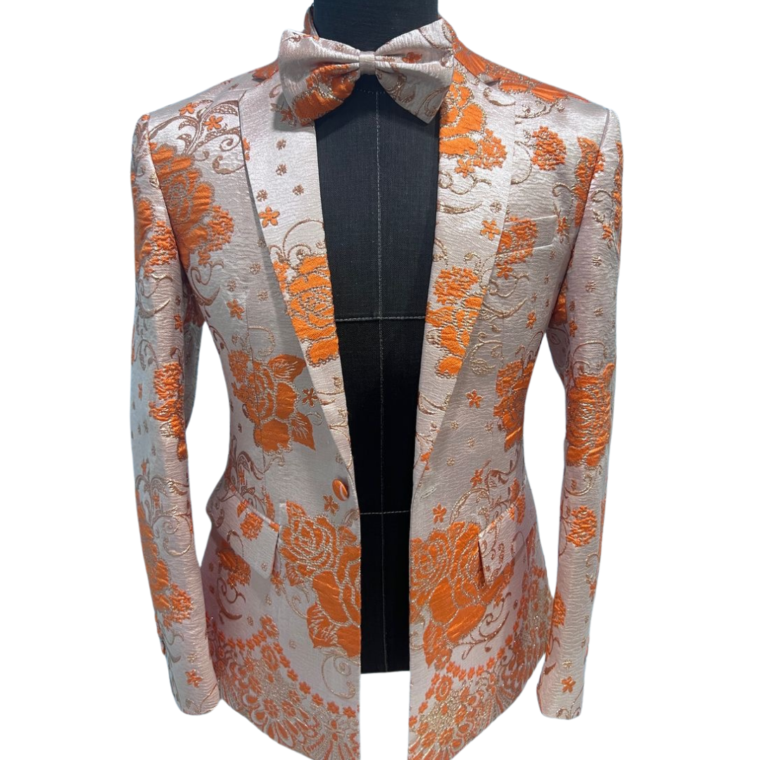 Orange flowery jacquard blazer