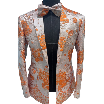 Orange flowery jacquard blazer