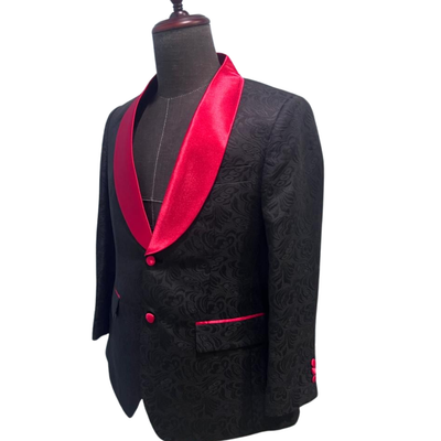 Black Butterfly Jacquard with red satin 3-piece suit