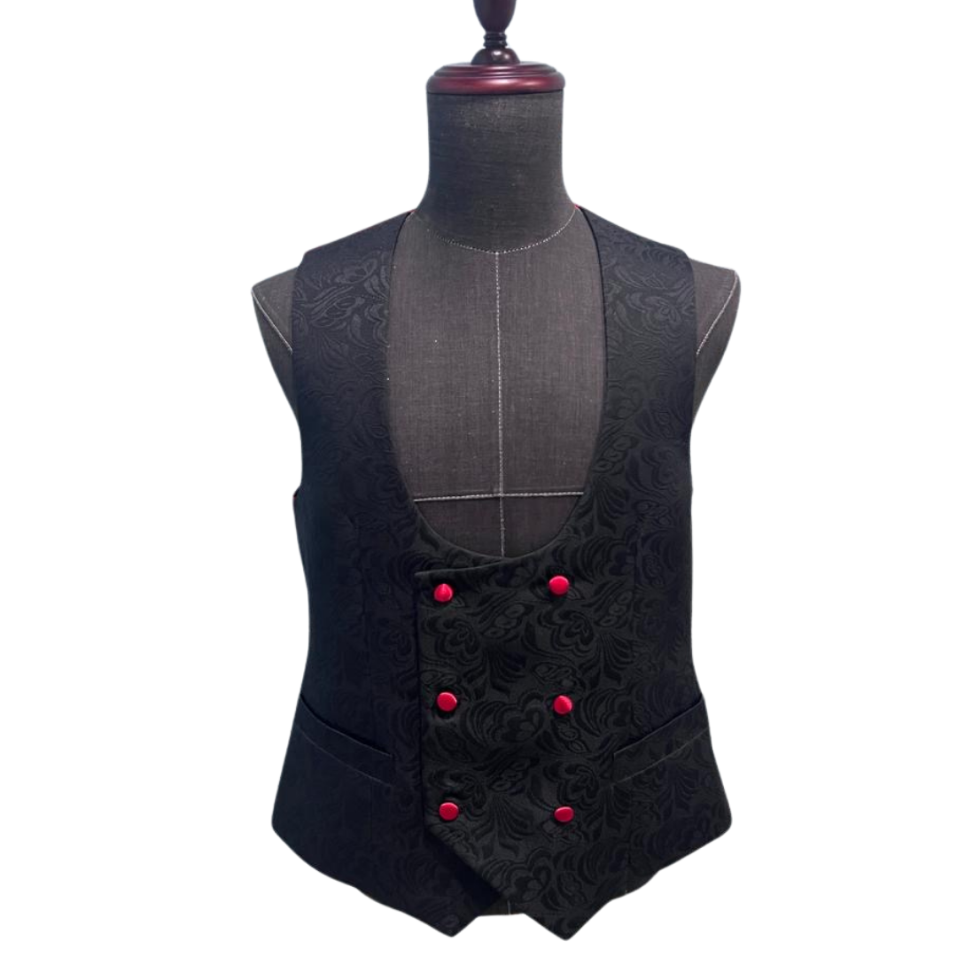 Black Butterfly Jacquard with red satin 3-piece suit