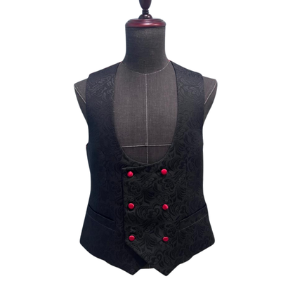 Black Butterfly Jacquard with red satin 3-piece suit