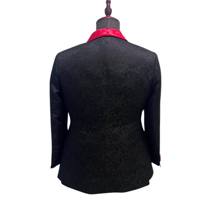 Black Butterfly Jacquard with red satin 3-piece suit