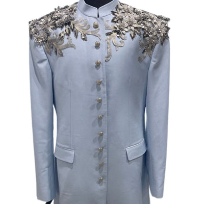 SKY BLUE MILITARY JACKET WITH EMBELLISHMENTS