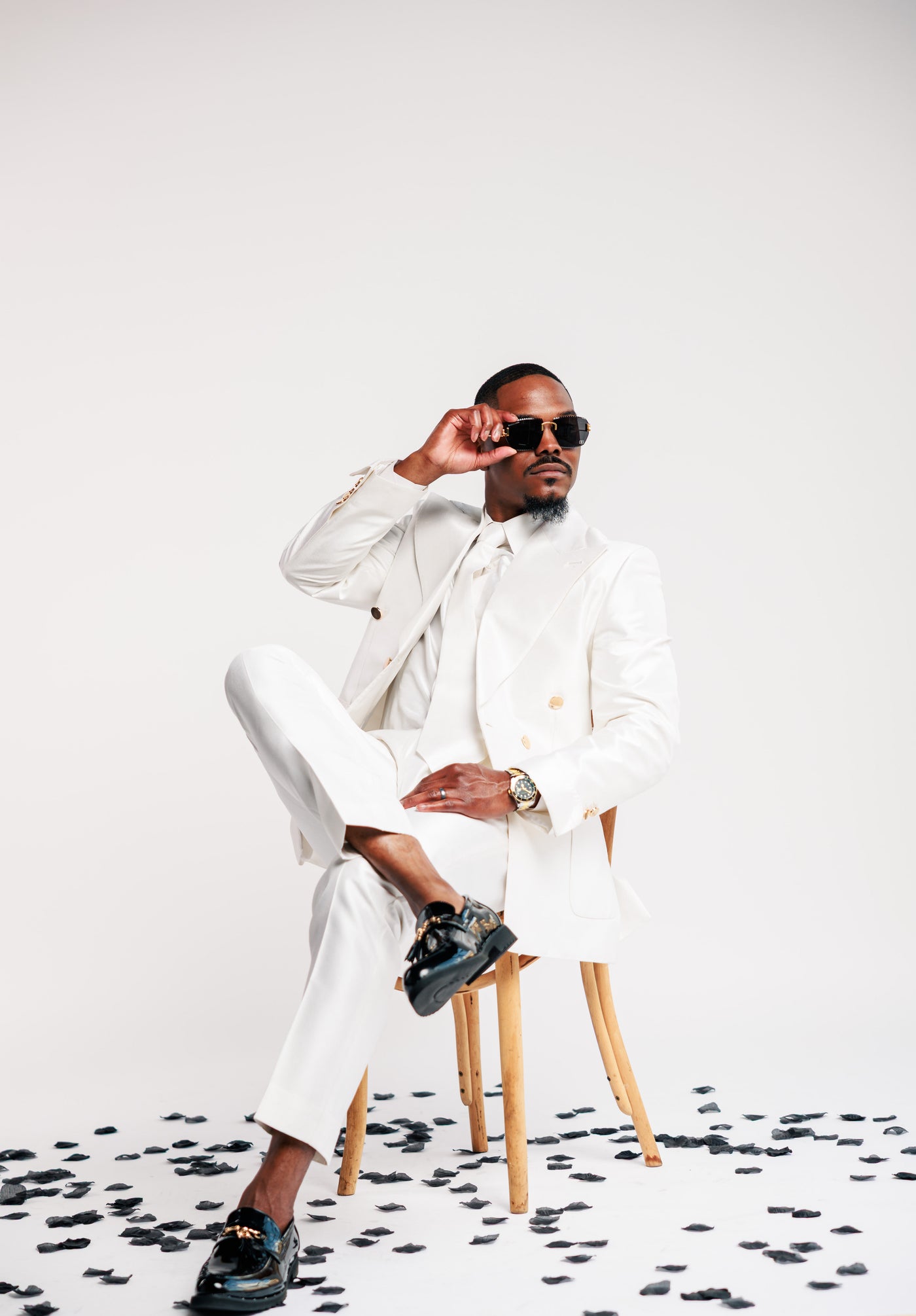 White Shiny Suit with Gold Buttons