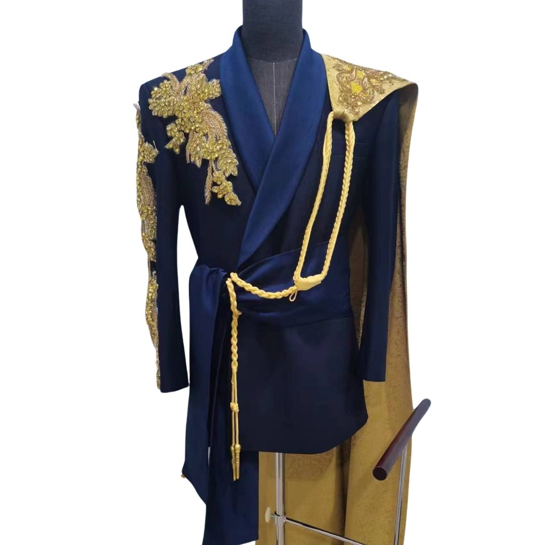 NAVY BLUE SUIT WITH GOLD ROPE AND GOLD EMBELLISHMENTS