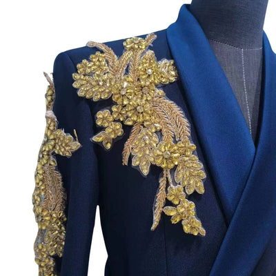 NAVY BLUE SUIT WITH GOLD ROPE AND GOLD EMBELLISHMENTS