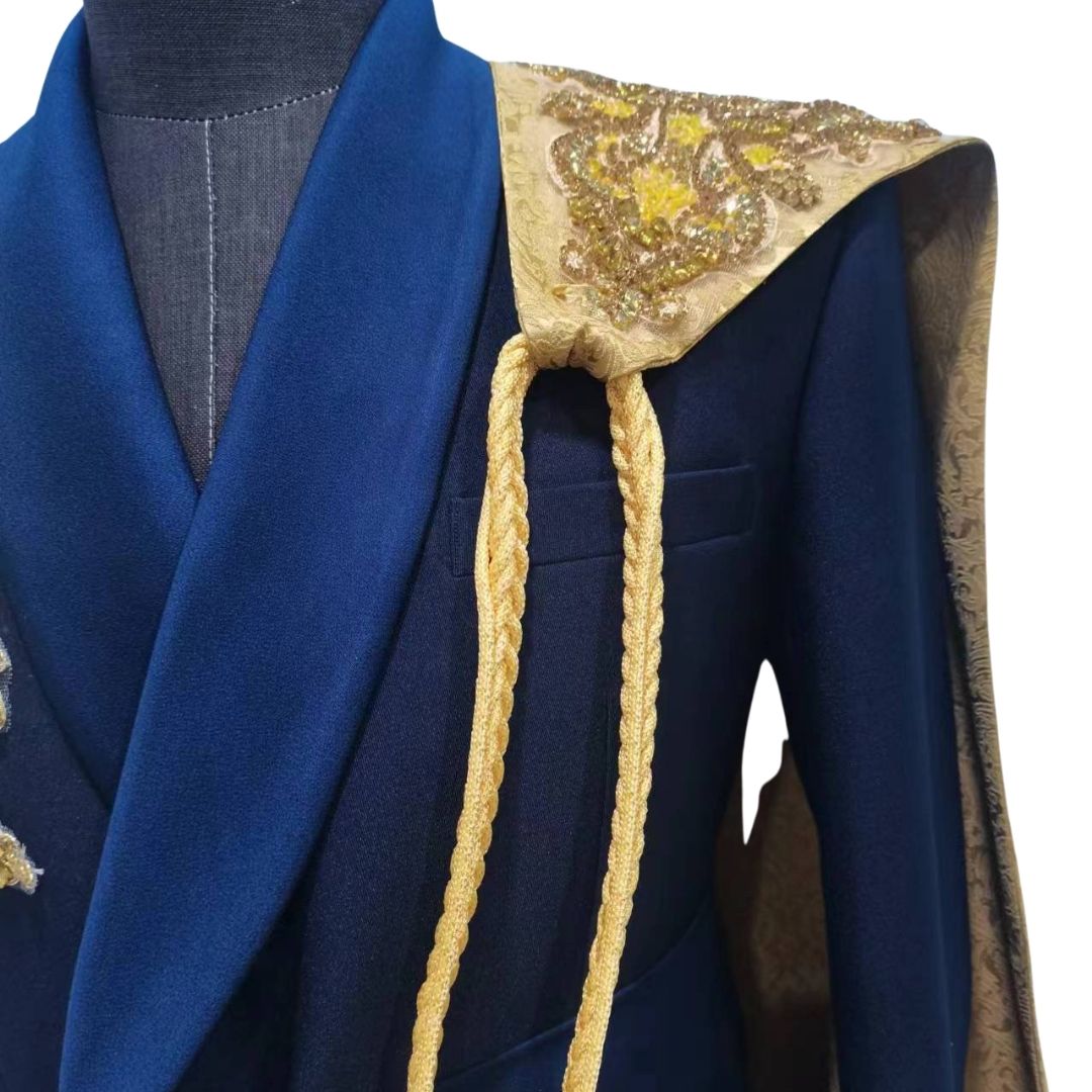 NAVY BLUE SUIT WITH GOLD ROPE AND GOLD EMBELLISHMENTS