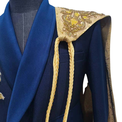 NAVY BLUE SUIT WITH GOLD ROPE AND GOLD EMBELLISHMENTS