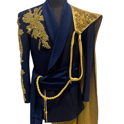 NAVY BLUE SUIT WITH GOLD ROPE AND GOLD EMBELLISHMENTS