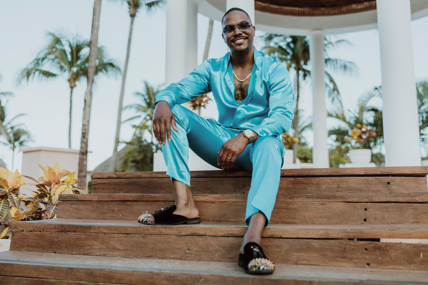 Blue Satin 2-Piece Set