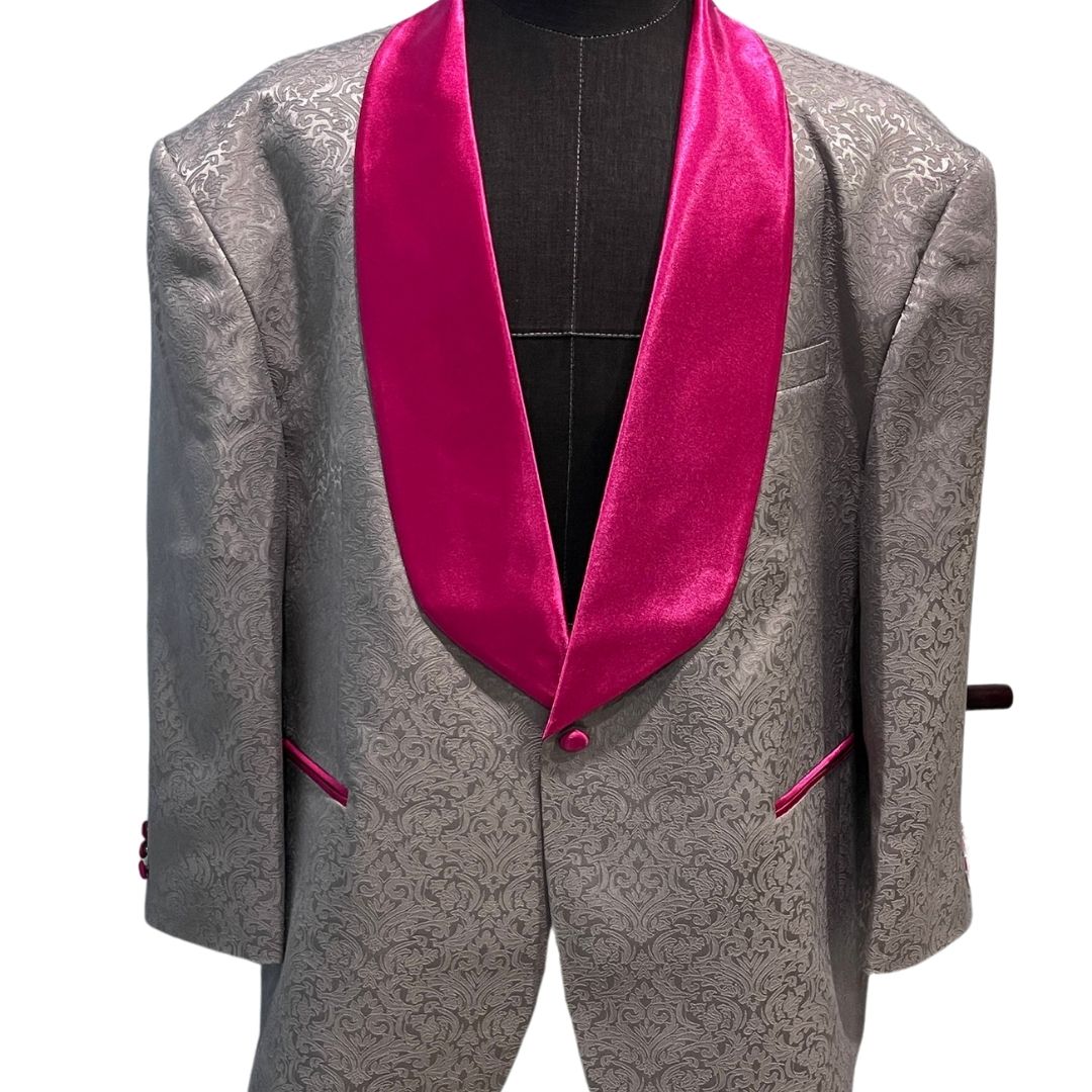 GREY JACQUARD AND HOT PINK SUIT