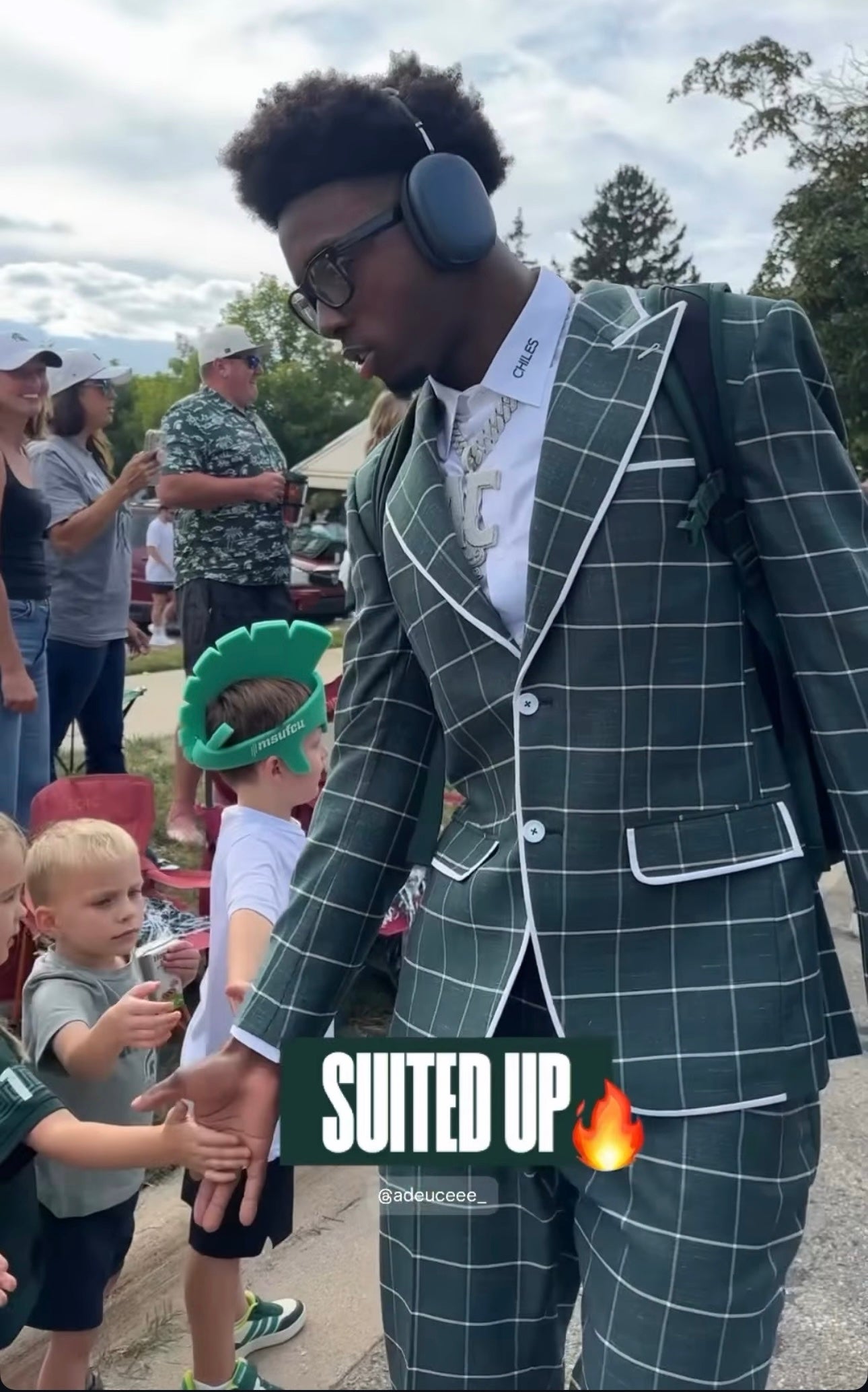 Green & White Windowpane Suit