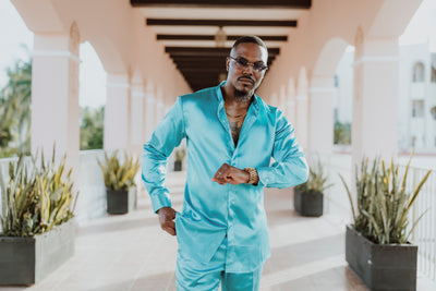 Blue Satin 2-Piece Set