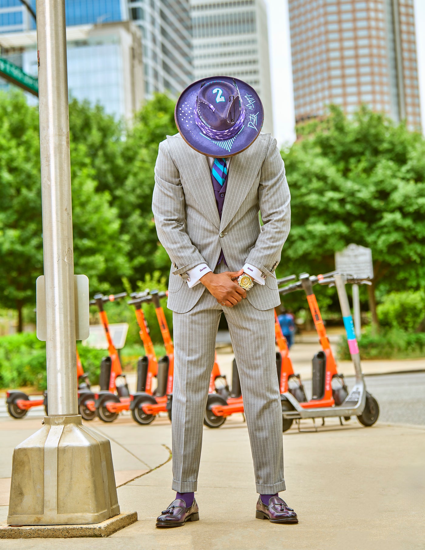 Grey pinstripe suit