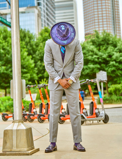 Grey pinstripe suit