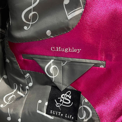 GREY JACQUARD AND HOT PINK SUIT
