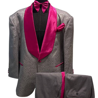 GREY JACQUARD AND HOT PINK SUIT