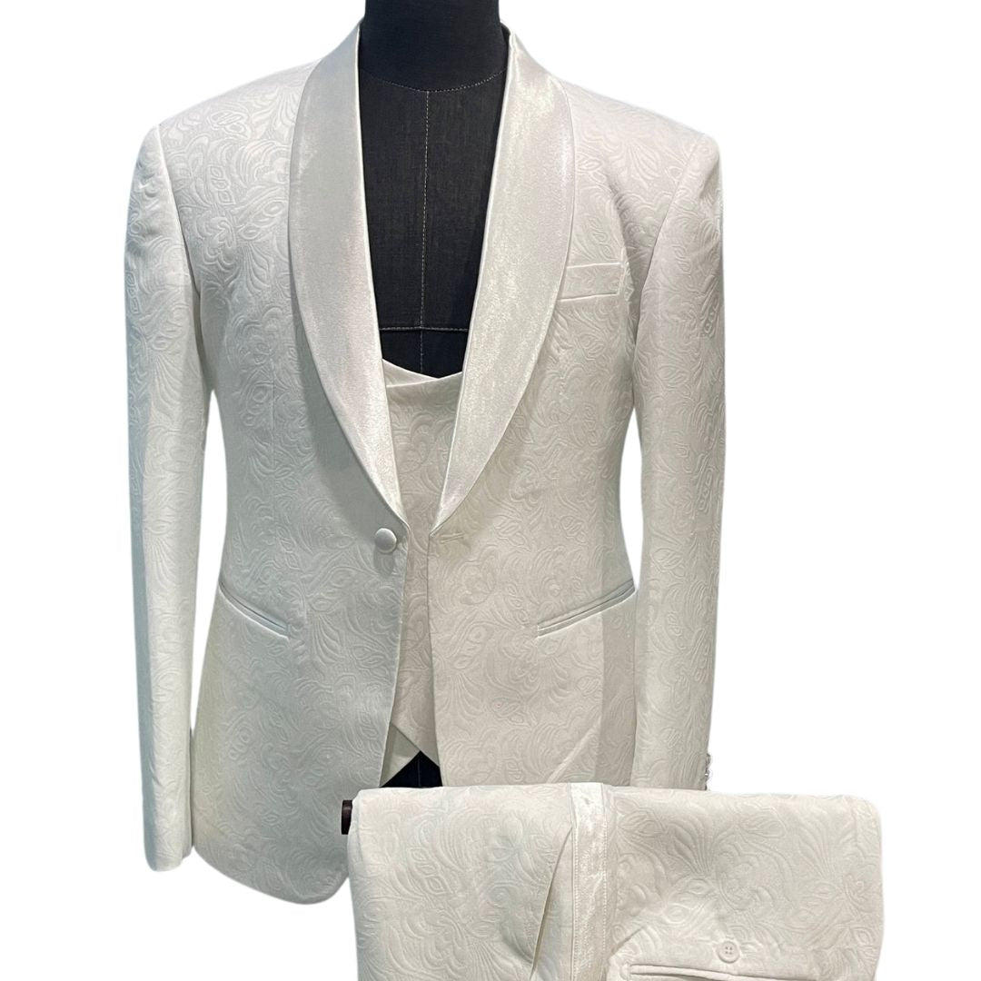 WHITE JACQUARD 3-PIECE SUIT