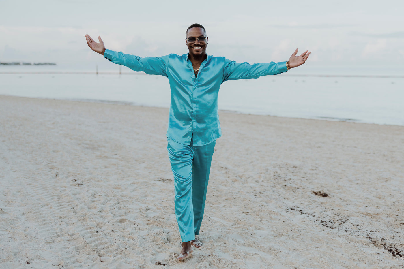 Blue Satin 2-Piece Set