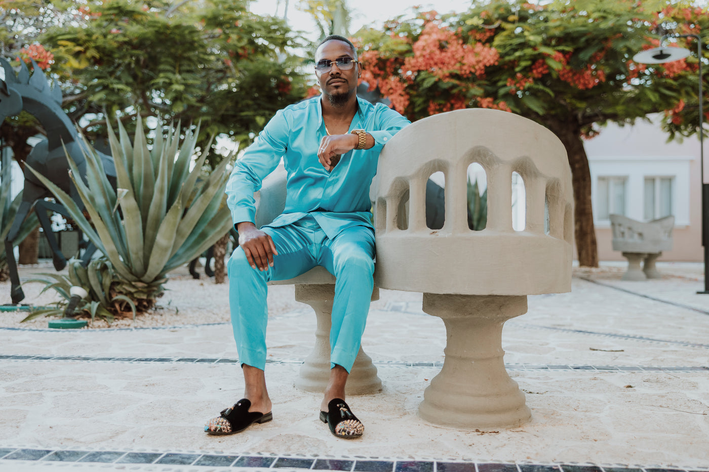 Blue Satin 2-Piece Set