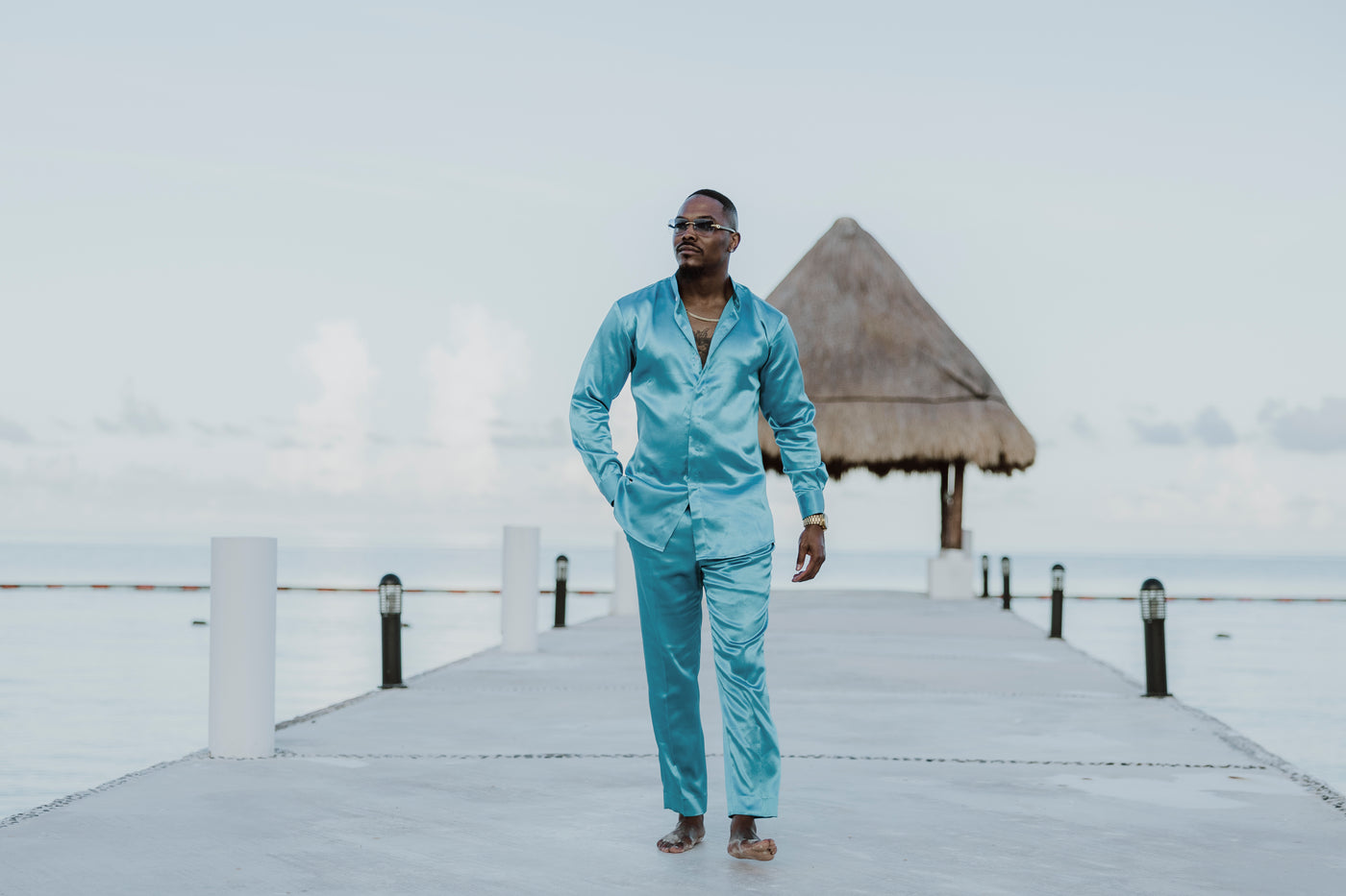 Blue Satin 2-Piece Set