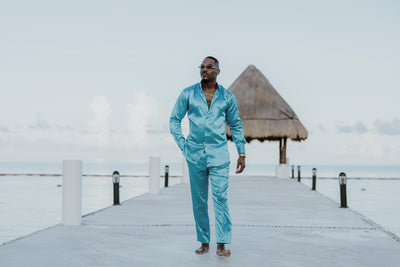 Blue Satin 2-Piece Set