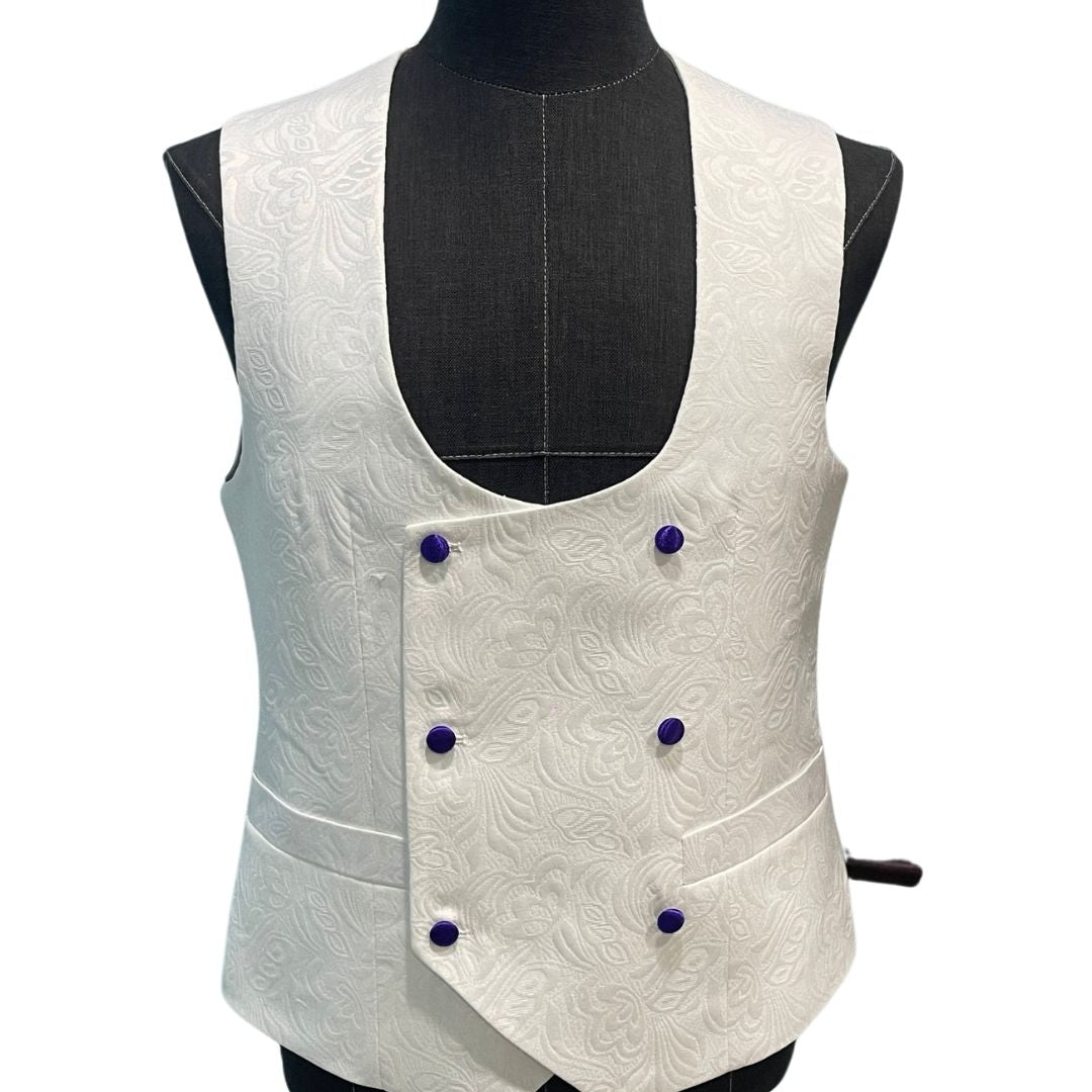 WHITE AND PURPLE JACQUARD 3-PIECE SUIT