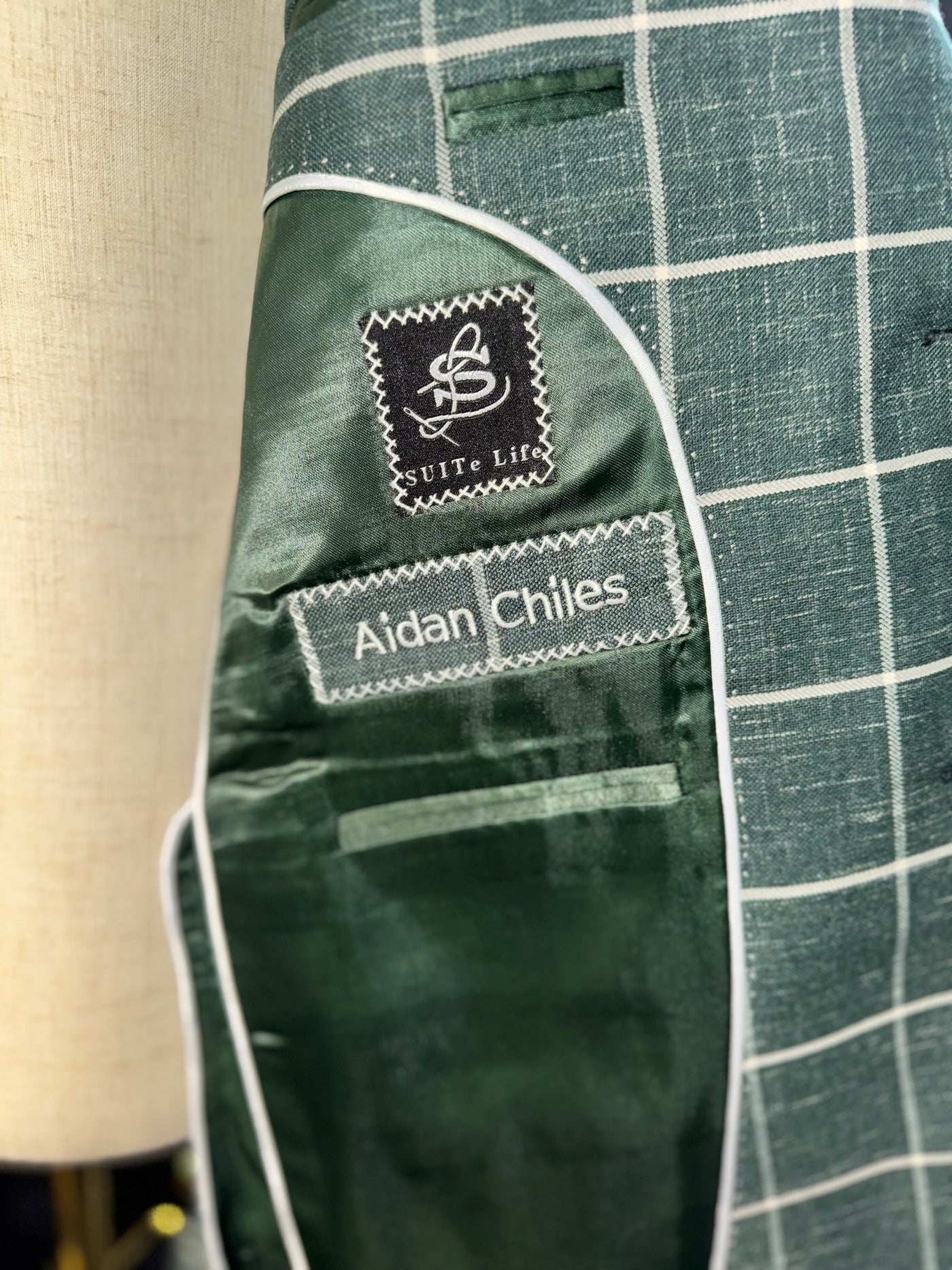 Green & White Windowpane Suit
