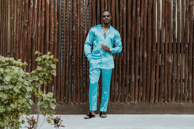 Blue Satin 2-Piece Set