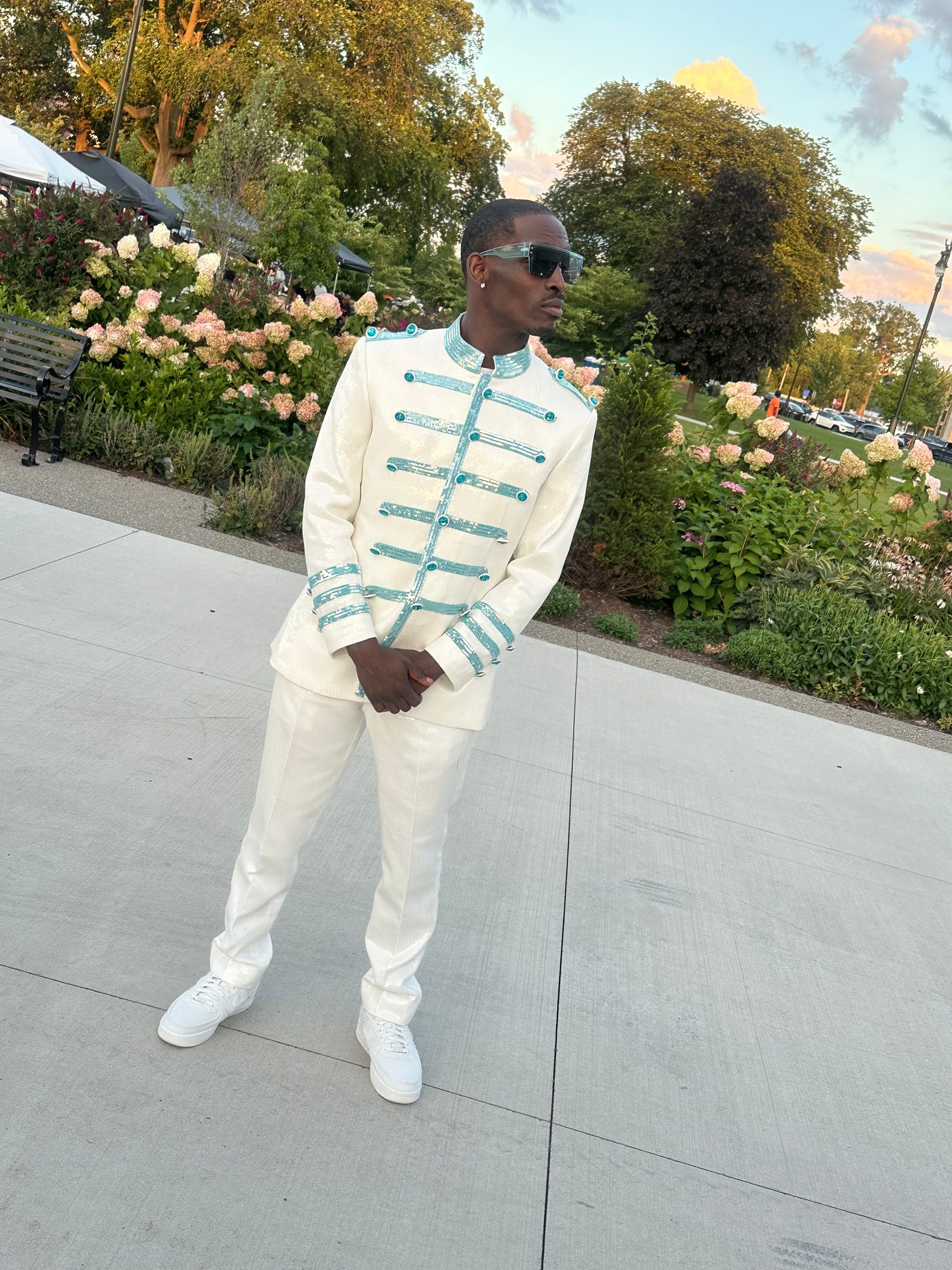 White & Blue Sequin Military Jacket