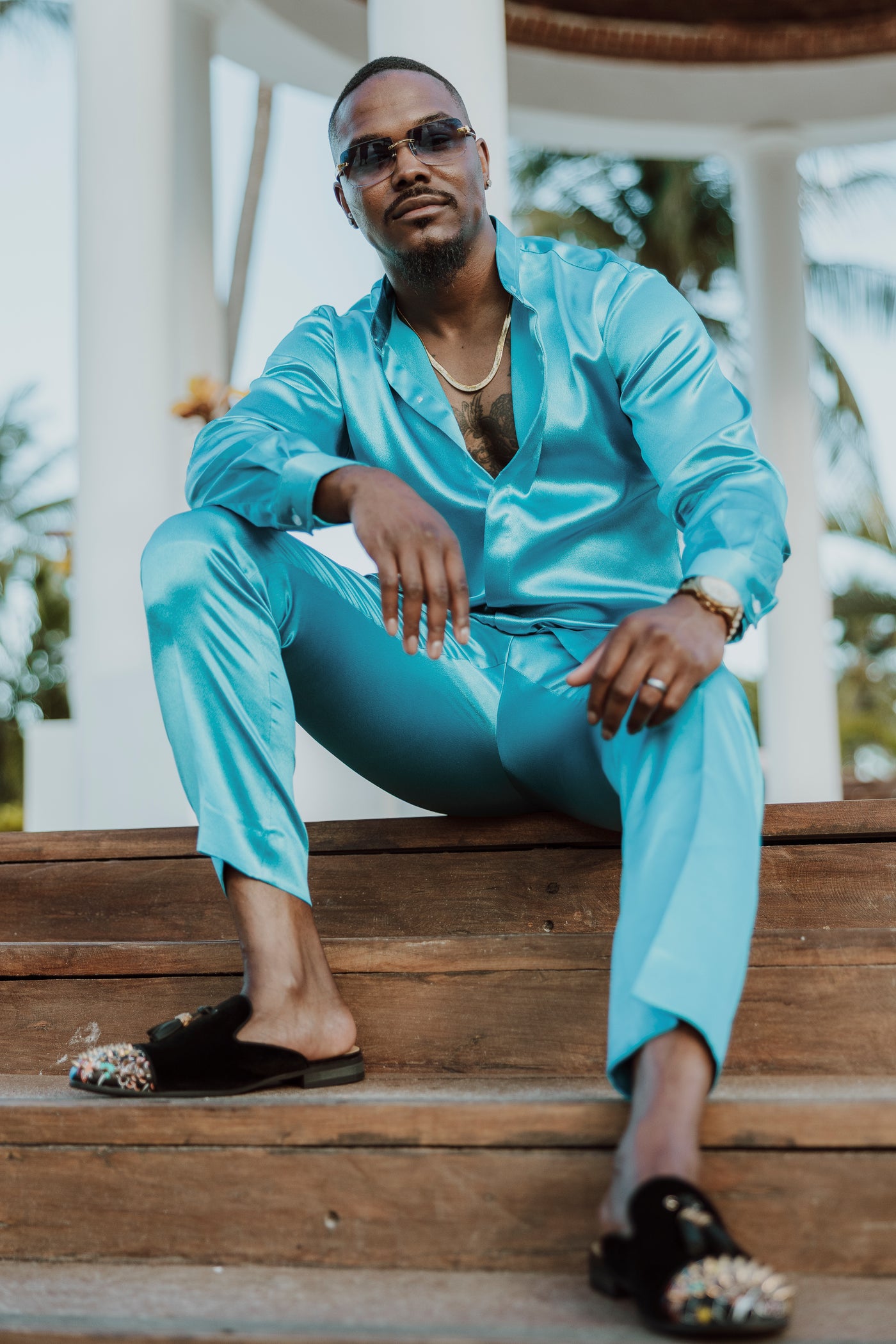 Blue Satin 2-Piece Set