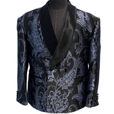 BLACK AND BLUE JAQUARD 3-PIECE SUIT