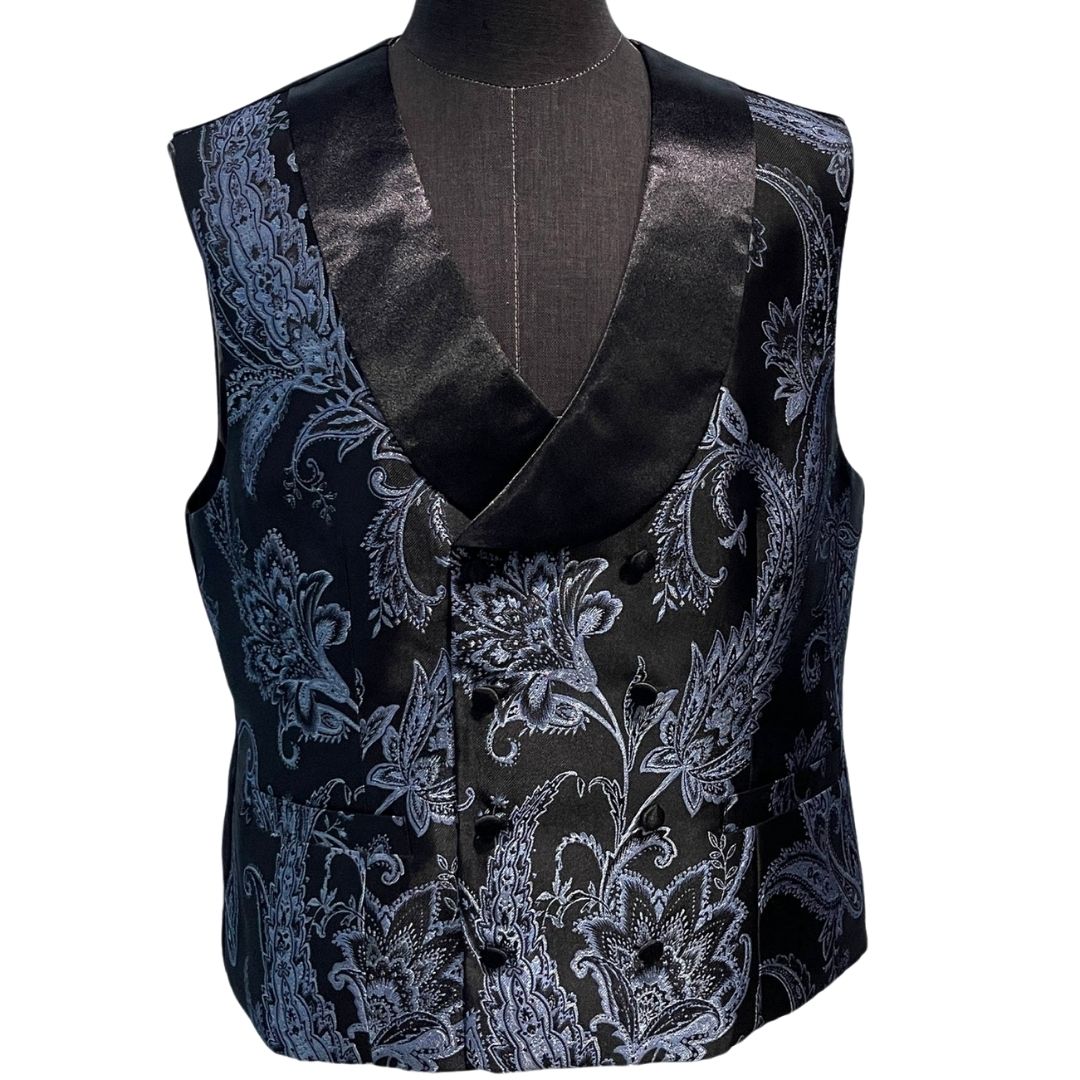 BLACK AND BLUE JAQUARD 3-PIECE SUIT
