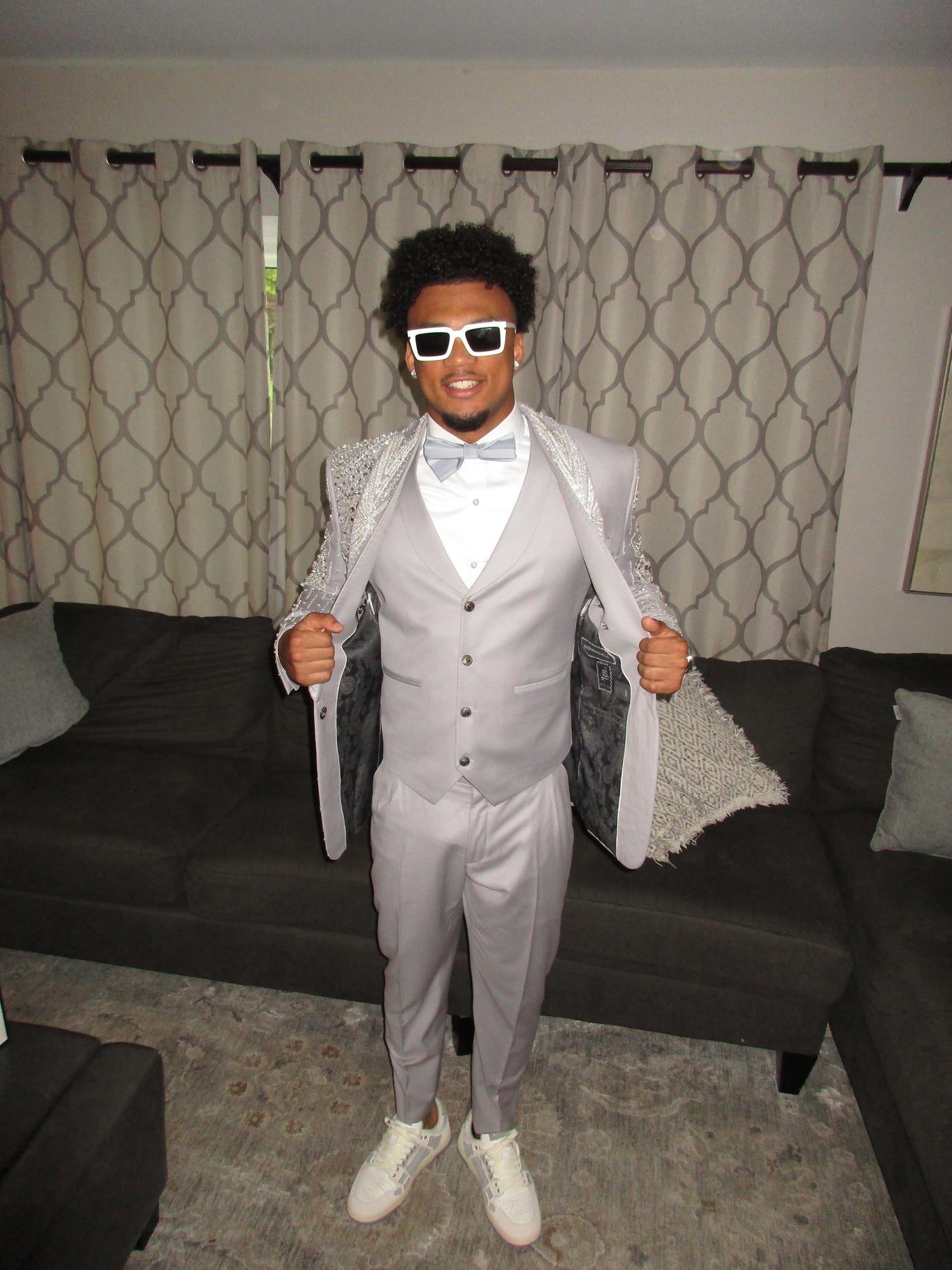 Grey 3-piece suit with crystal embellishments