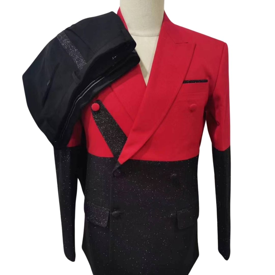 BLACK AND RED STRAP SUIT